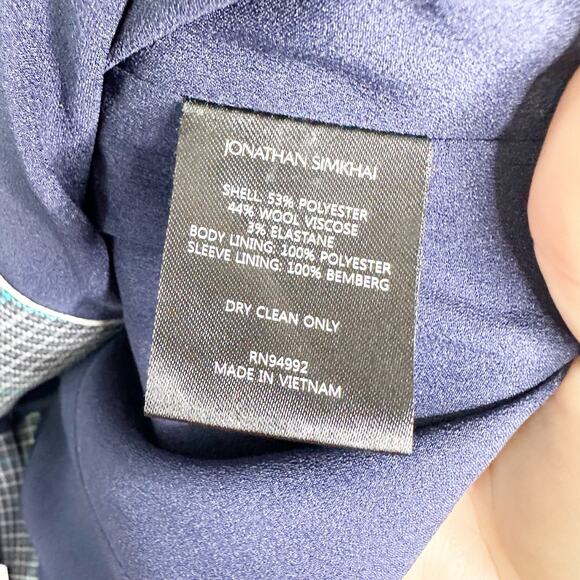 Jonathan Simkhai Womens Jacket Blazer Plaid Double Breasted Belted Blue Size 8 - Picture 6 of 7